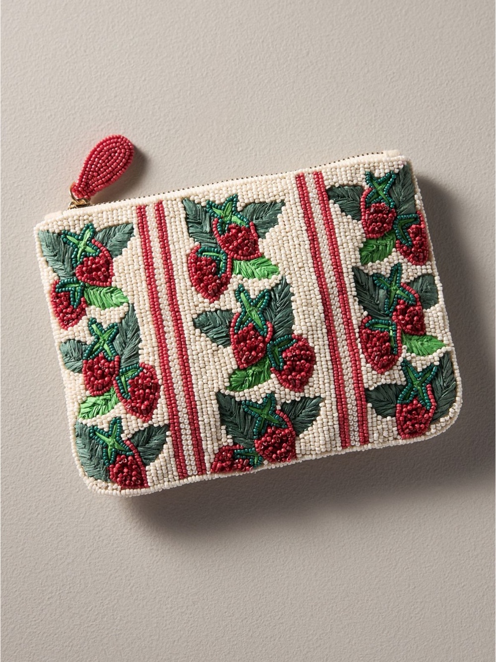 Anthropology - Fiona Medium Beaded Strawberry Zip Pouch